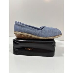 Grasshoppers Ortholite Sneaker Blue‎ Fabric Women's Size 9 M Peep Toe Cork